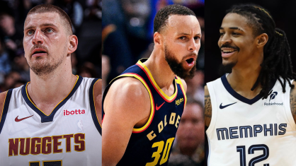 Montagem com Jokic, Curry e Ja Morant