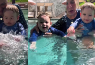 José Leonardo faz 1ª aula de natação na piscina e encanta web; veja vídeo