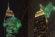 King Kong de luzes é visto subindo o Empire State Building, em NY; veja