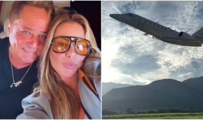 Leonardo e Poliana conhecem novo avião avaliado em R$ 30 mi de Virginia