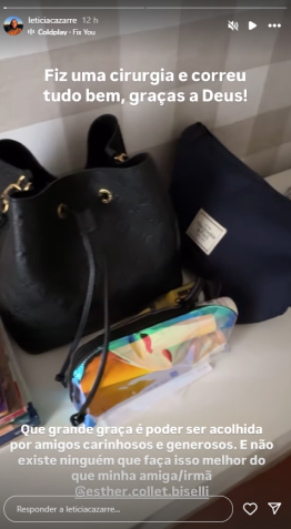 Letícia Cazarré contou nas redes sociais que foi submetida a uma cirurgia • Instagra/Letícia Cazarré