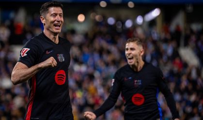 Lewandowski comemora gol do Barcelona sobre o Leganés