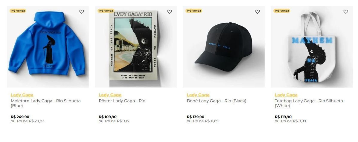 Lady Gaga comercializa itens oficiais de show no Rio de Janeiro • Reprodução/Universal Music Store
