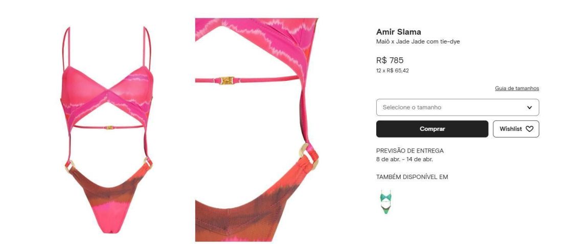 Anitta usa maiô de marca assinada em parceria com Jade Picon • Reprodução/Farfetch