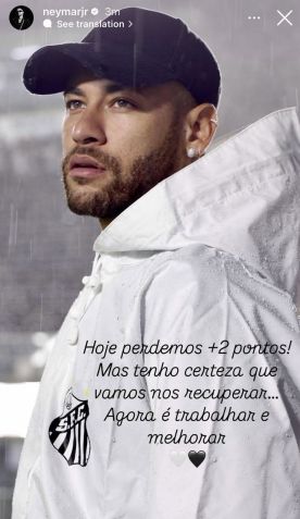 Neymar lamenta empate do Santos com o Bahia, pelo Brasileirão •