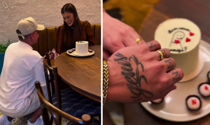 MC Guimê pede namorada em casamento com bolo; veja