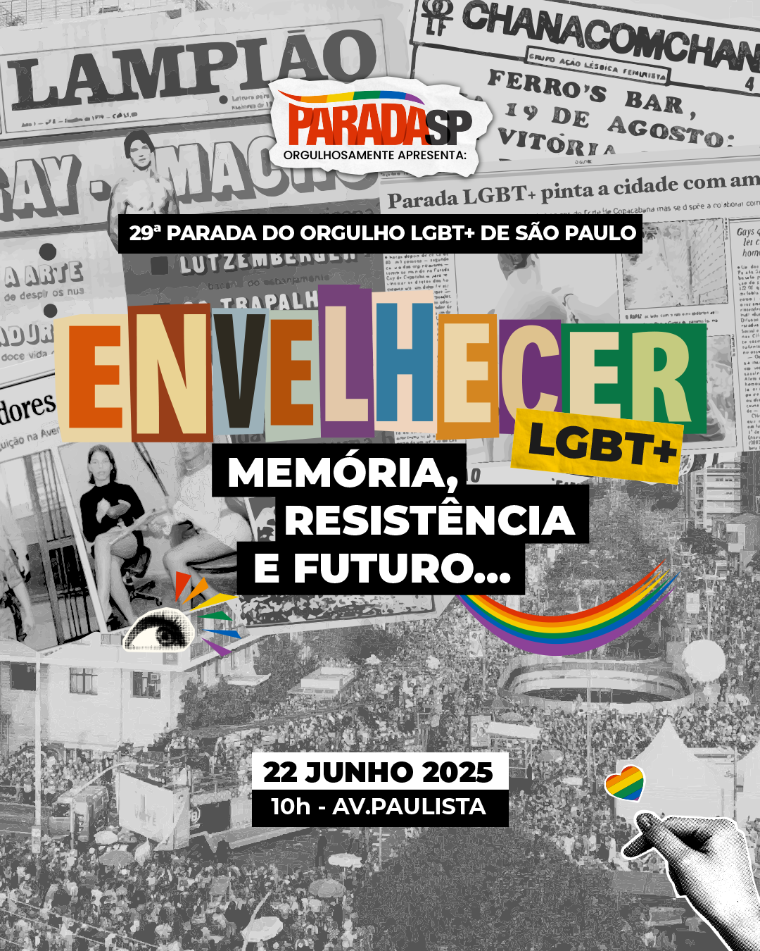 Arte do tema da Parada do Orgulho LGBT+ de SP 2025, criada pela agência Dompa • Divulgação