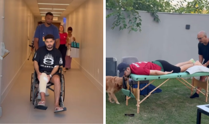 Pedro Sampaio mostra processo de recuperação após cirurgia no joelho