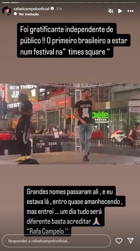 Rafael Campelo falou sobre se apresentar em NY mesmo quase sem plateia • Instagram/Rafael Campelo