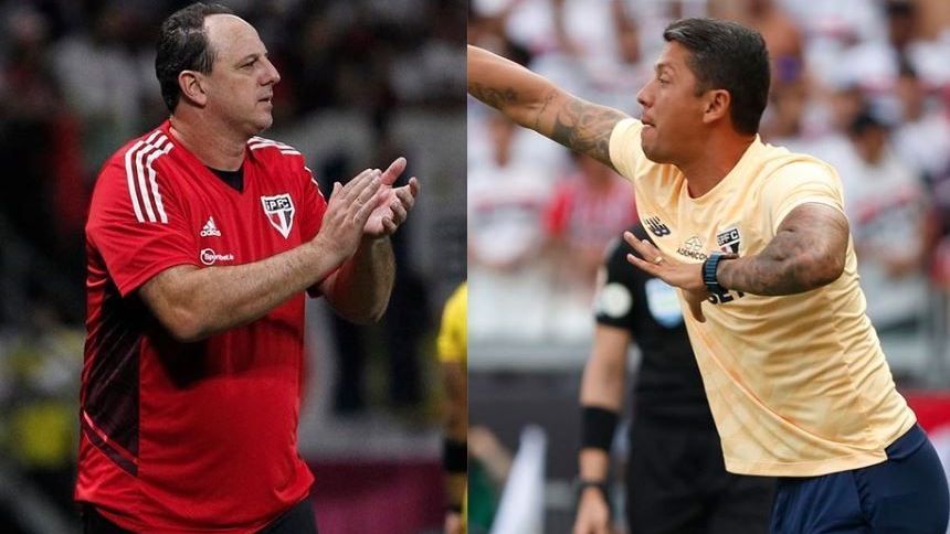 Rogério Ceni e Thiago Carpini em jogos do São Paulo