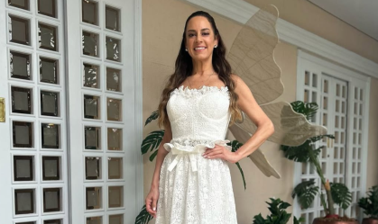Silvia Abravanel posa com vestido de noiva e asas; veja detalhes do look