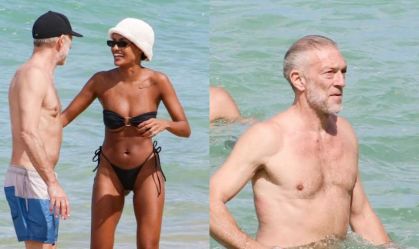 Ator Vincent Cassel curte praia no Rio com Narah Baptista; veja fotos