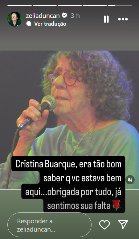 Zelia Duncan lamenta morte de Cristina Buarque • Instagram/ Zelia Duncan