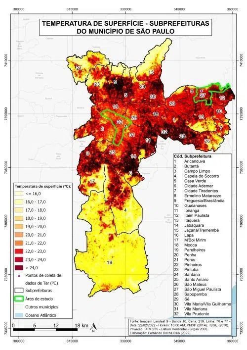 Temperaturas de superfície das 32 Subprefeituras da cidade de São Paulo • Agência SP
