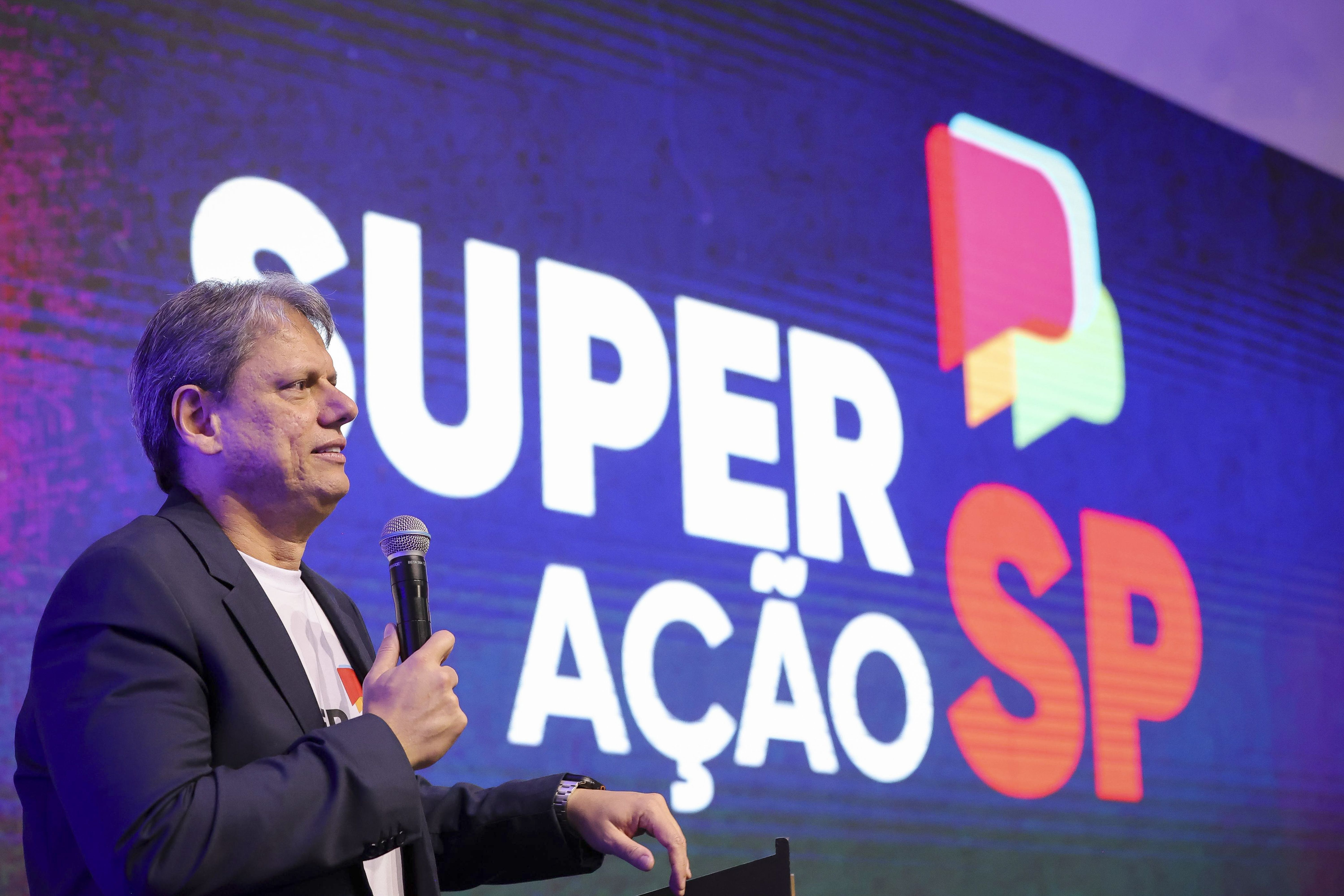 O governador de São Paulo, Tarcísio de Freitas, durante lançamento do programa SuperAção