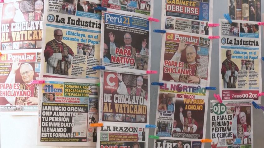 Jornais peruanos celebrando a nomeação do papa Leão XIV • REUTERS / ZURY CASATILLO HANDOUT / RODRIGO CUOTO HANDOUT