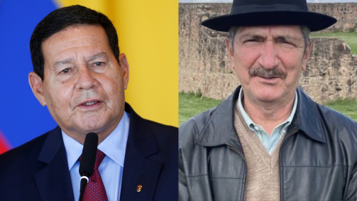 Aldo Rebelo, ex-ministro da Defesa (D), e Hamilton Mourão, senador e ex-vice-presidente (e)