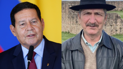 Aldo Rebelo, ex-ministro da Defesa (D), e Hamilton Mourão, senador e ex-vice-presidente (e)