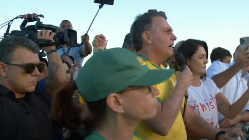 Ex-presidente Jair Bolsonaro (PL) em manifestação pela anistia aos condenados pelo 8 de Janeiro, em Brasília