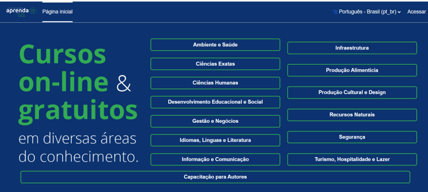 Na página inicial da plataforma Aprenda Mais, o usuário deve procurar pela aba “Idiomas, Línguas e Literatura” • Reprodução