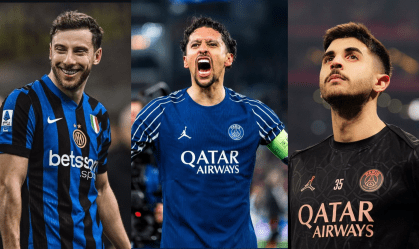 Da esquerda para a direita: Carlos Augusto (Inter de Milão), Marquinhos (PSG) e Beraldo (PSG)