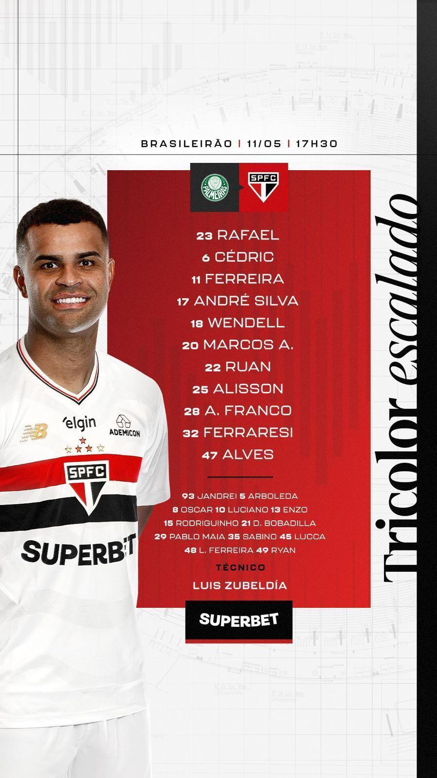 Zubeldía conta com o retorno de Oscar entre os relacionados • Foto: Reprodução