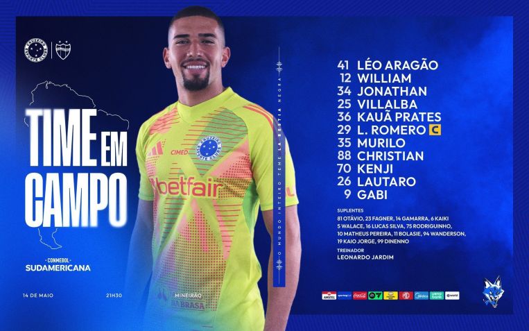 O Cruzeiro está escalado para o jogo contra o Palestino • Foto: Reprodução