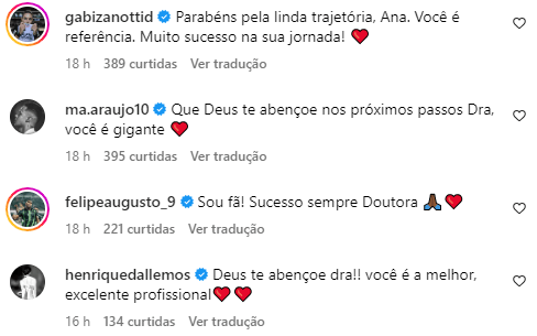Gabi Zanotti, Matheus Araujo, Felipe Araujo e Henrique Lemos, filho do Fágner, também mandaram mesnagens para a Doutora • Foto: Reprodução