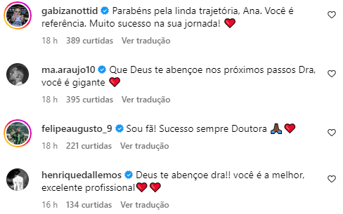 Gabi Zanotti, Matheus Araujo, Felipe Araujo e Henrique Lemos, filho do Fágner, também mandaram mesnagens para a Doutora • Foto: Reprodução