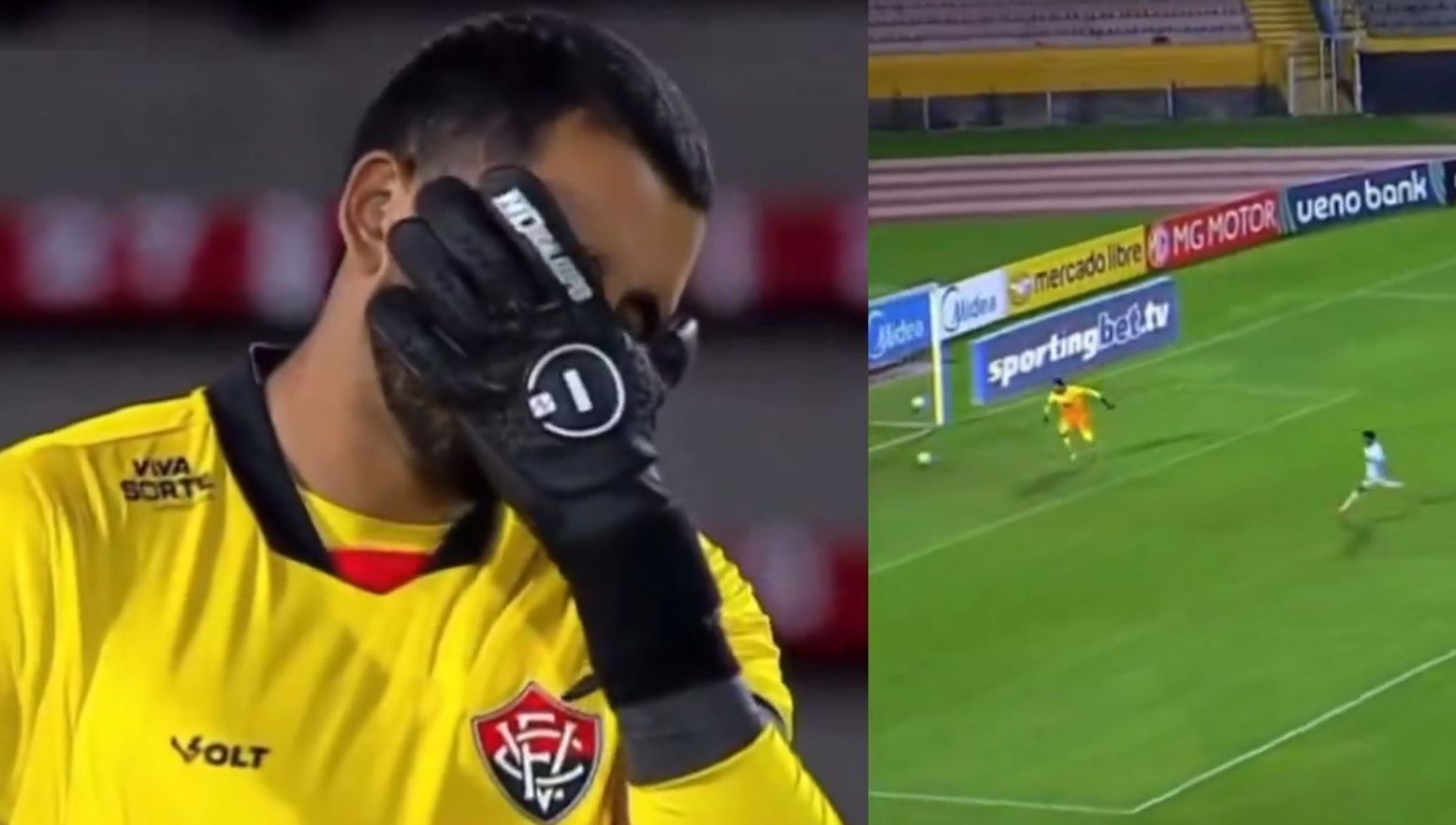 Goleiro do Vitória leva gol contra incomum na Copa Sul-Americana