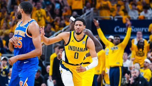 Haliburton comemora durante partida Pacers x Knicks