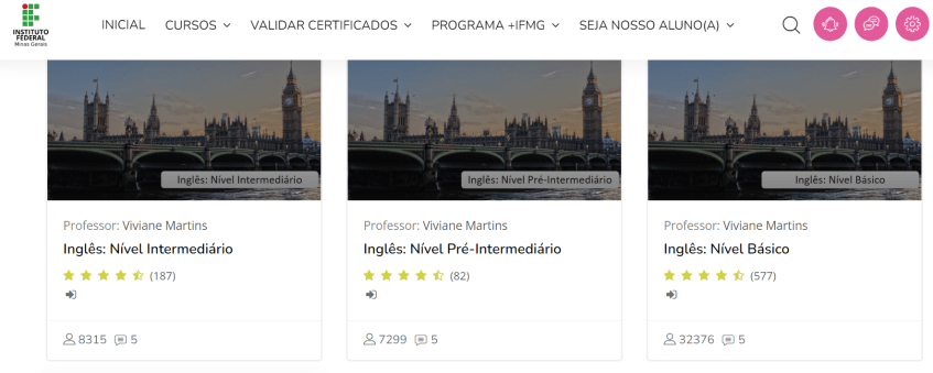 Estudantes podem escolher entre o curso básico de inglês, pré-intermediário ou intermediário • Reprodução/IFMG