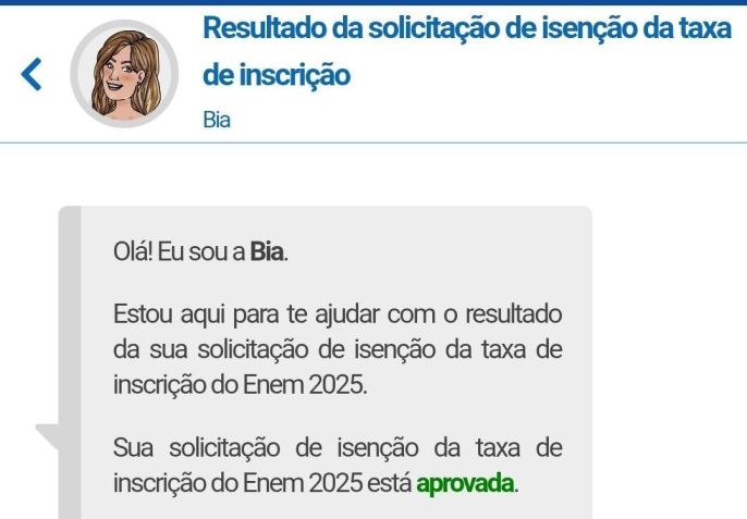 Resultado da isenção do Enem 2025 foi divulgado nesta segunda-feira (12) • Reprodução