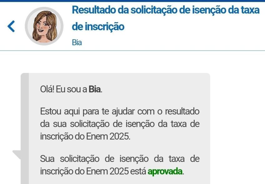 Resultado da isenção do Enem 2025 foi divulgado nesta segunda-feira (12) • Reprodução