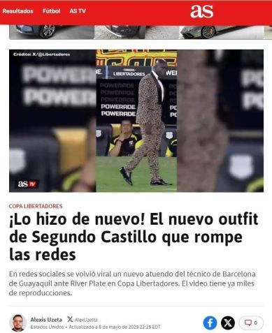 Look de Segundo Castillo é notícia no Diário As, da Espanha • Reprodução/Twitter
