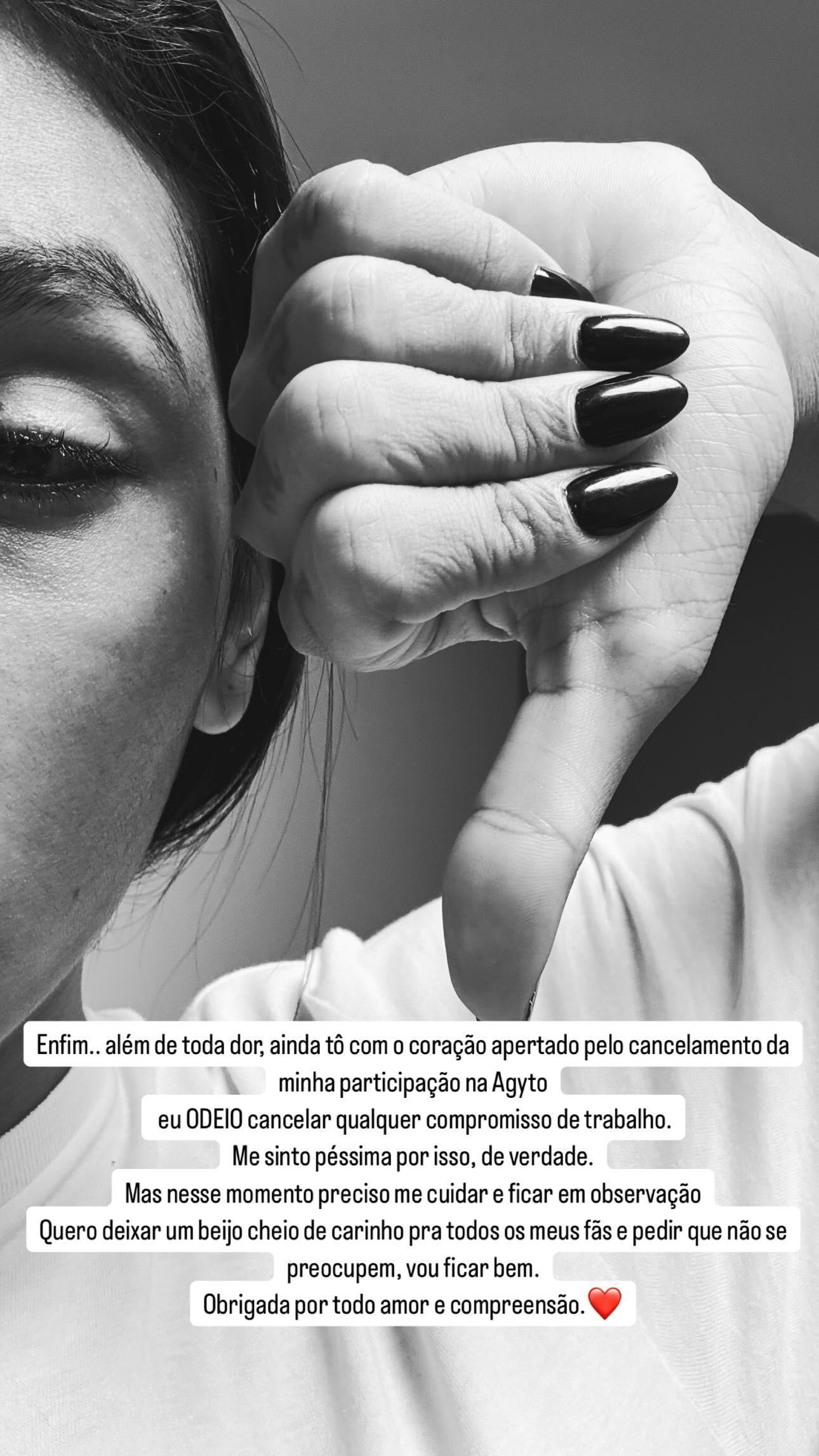 Pocah publica story após cancelamento de show no Rio de Janeiro • Instagram/Pocah