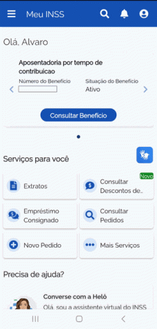 Tela no aplicativo Meu INSS • Reprodução gov.br