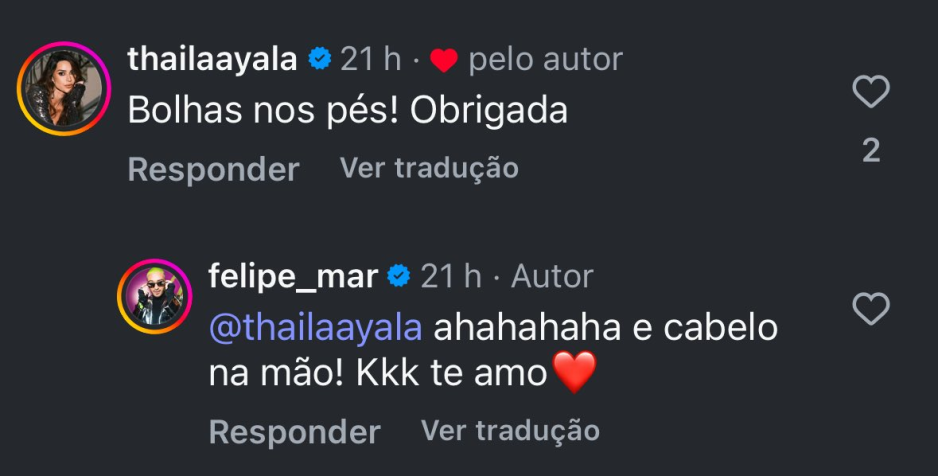 Thaila Ayla comentou no perfil oficial de Felipe Mar, DJ da festa, sobre como se divertiu • Instagram/Felipe Mar