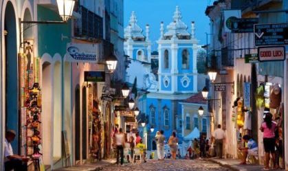 Historic centre at dusk, Pelourinho, Salvador, Bahia, Brazil
