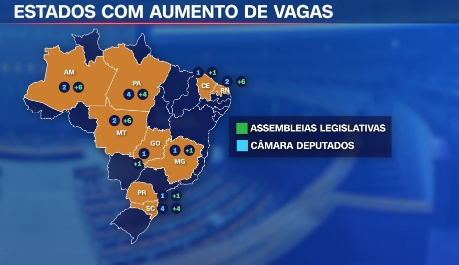 Estados com aumento de vagas para deputados • Arte: Igor Akira de Jesus Takara/ Mariana Gouveia