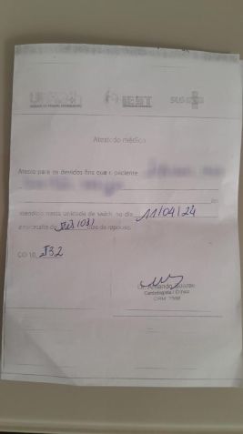 Atestado supostamente falso que teria sido emitido por UPA de Salvador • Reprodução
