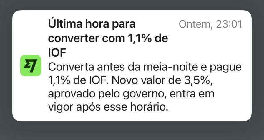 Notificação da corretora de câmbio Wise • Reprodução