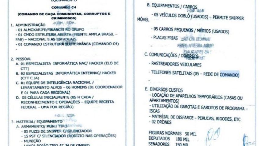 Documento apreendido do grupo criminoso Comando C4 • Reprodução