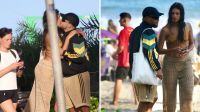 Francisco Gil e ex-BBB Alane trocam beijos em praia no Rio; veja