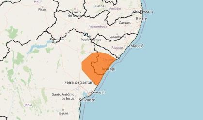 Bahia e Sergipe têm alertas de chuvas de até 100 milímetros dia