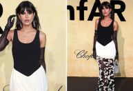 Anttónia cruza tapete vermelho do amfAR com marcas nacionais