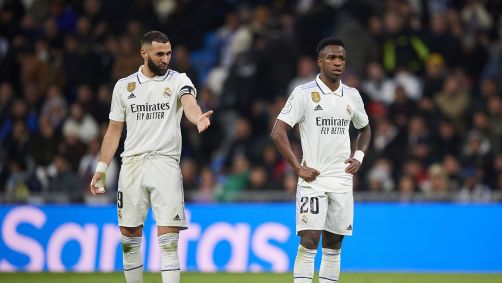 Benzema e Vini Jr. em jogo do Real Madrid