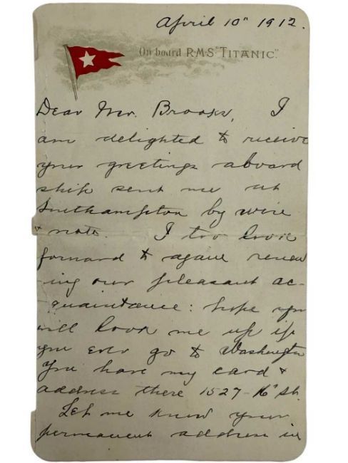 Cartão postal trazia primeiras impressões de Archibald Gracie em relação ao navio • Reprodução/Henry Aldridge & Son Ltd