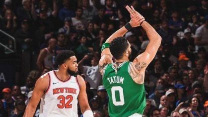 Tatum liderou os Celtics na primeira vitória da série contra o Knicks