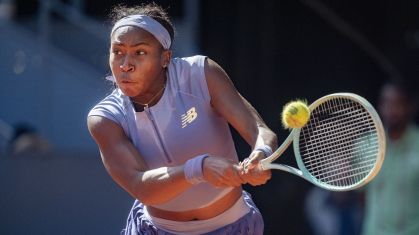 Coco Gauff durante o duelo contra Iga Swiatek no Madrid Open